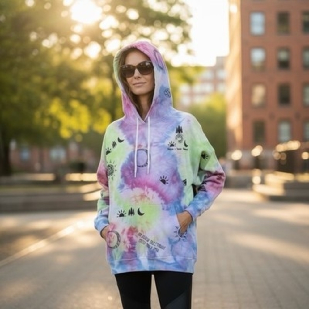 Womens Hoodie Large Graffiti Tie Dye Multicolor Sweatshirt Long Sleeve Pullover
